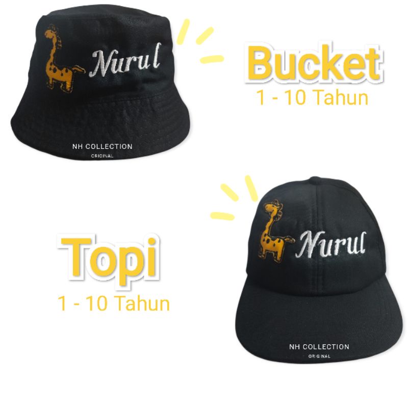 Topi / Bucket Anak Jerapah Unisex GRATIS Custon Nama Usia 1-10 Tahun