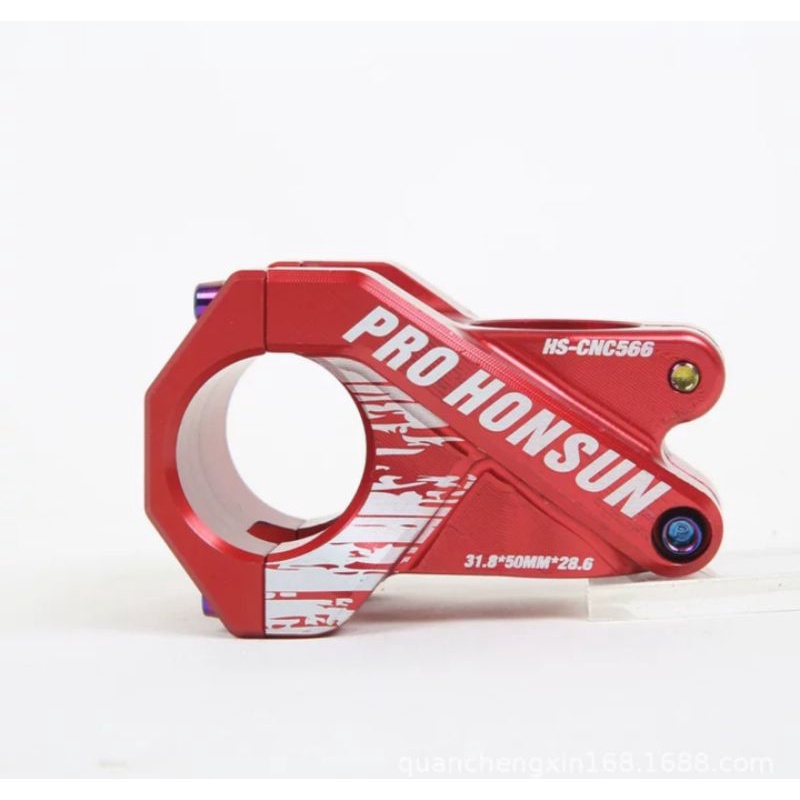 Pro Honsun Stem 31.8 mm Panjang 50 mm OS Stem Handlebar Sepeda AM DH Merah