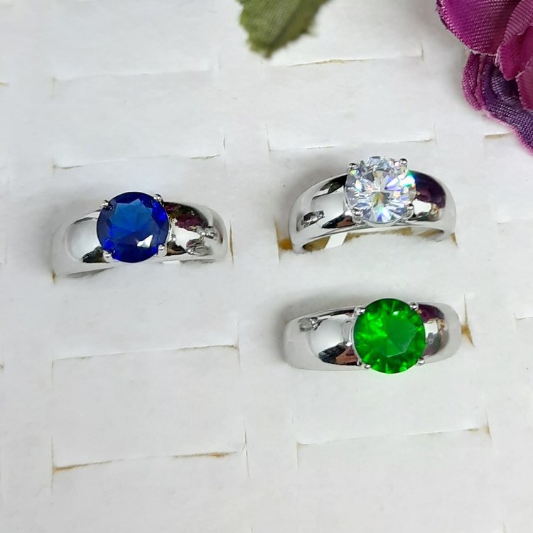 Cincin Xuping Premium Asli Batu Biru Hijau Cowok Pria Lapis Emas Putih - BR557