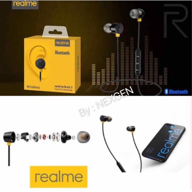 Headset Bluetooth Realme Buds 2 Stereo Wireless Feel the Real Bass Headset Bluetooth