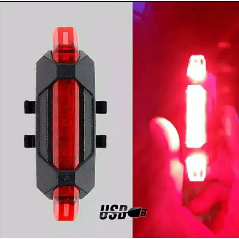 Lampu LED Depan Belakang merah/putih/biru/multi warna Sepeda gowes rechargeable via USB