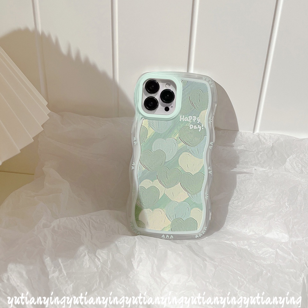 Soft Case Transparan Motif Hati Hijau Untuk IPhone 6Plus XR 7Plus 14plus 11 12 13 14pro Max 7 8plus X XS Max 6 6splus 11Pro Max SE 2020