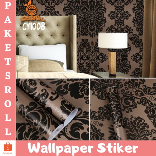 PAKET HEMAT ISI 5ROLL WALLPAPER STIKER DINDING / WALLSTIKER PREMIUM BAHAN PVC MOTIF BATIK BROWN CY1008 MODERN ( BELI 1 GRATIS 1 )