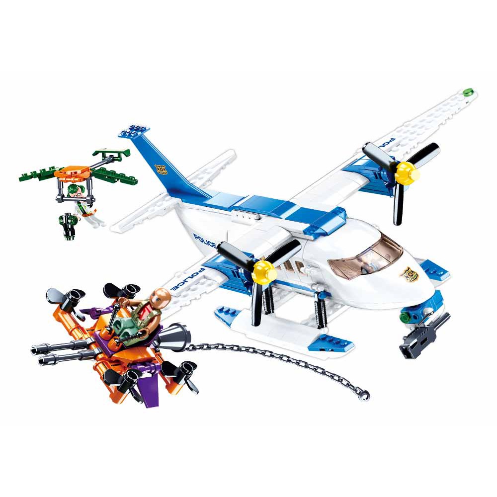 Sluban - Mainan Balok Susun Bricks Pesawat Polisi Police Aircraft M38-B0826 Bisa Menembakkan Peluru 
