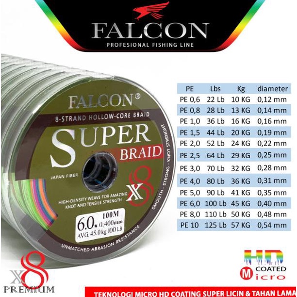 Senar Pe X8 Falcon Super Braid Senar Kuat Senar Laut Benang Pe