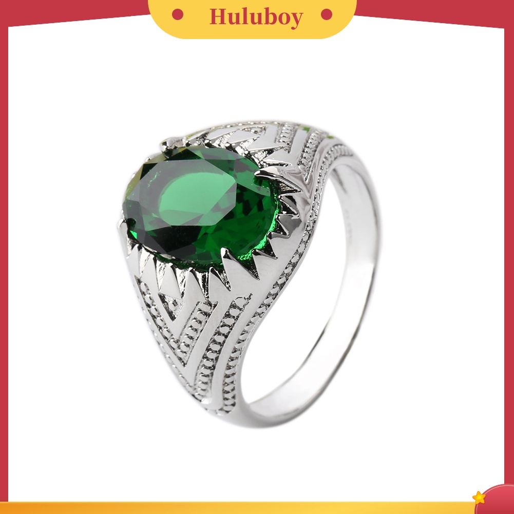 Hu Hu Hu Hu Hu Alat Bantu Pasang Kacamata♡ Cincin Alloy Hias Batu Emerald Oval Hijau + Berlian Imitasi Untuk Pria