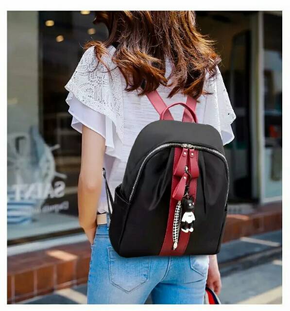 TAS RANSEL ANTI AIR BACKPACK WANITA HITAM PINK MOTIF KUCING KOREA KULIAH SEKOLAH KERJA TA126B5 STEIN