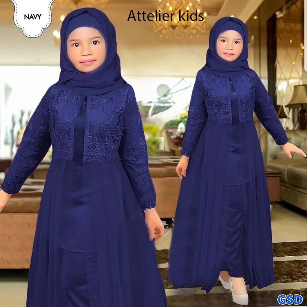 Attelier kids /Promo Baju Muslim Anak Murah/Maxi Dress/Long Dress Muslim/ Gamis Brukat Anak Usia 4-6 Thn Qood Quality