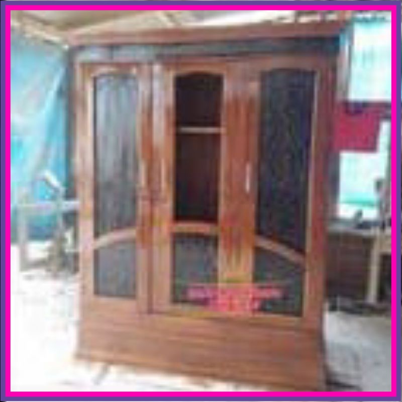 Almari 3 pintu/lemari pakaian pintu 3 model minimalis kayu kalimantan bengkirai