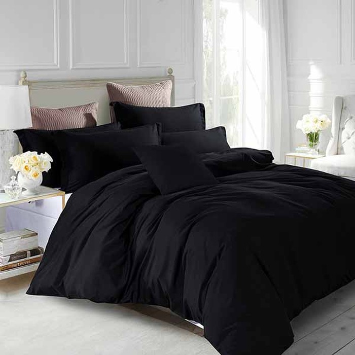 sprei polos Hitam ukuran 120x200 140x200 160x200 180x200 single/quenn/king bahan katun poli micro