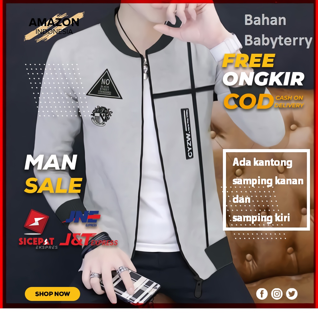 JAKET LENGAN PANJANG PRIA WARNA ABU ABU BAHAN KAIN BABYTERRY TEBAL BEST QUALITY HARGA TERMURAH ORIGINAL