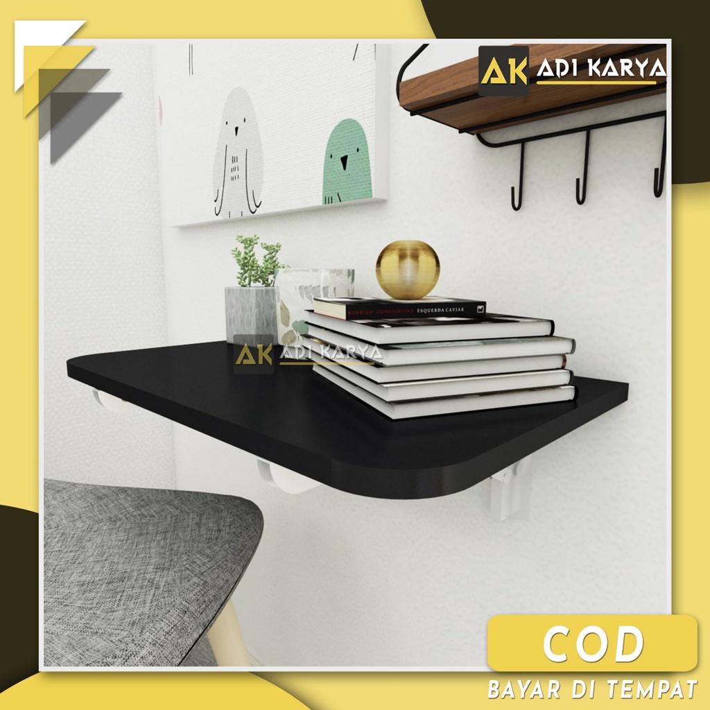 Meja Lipat Dinding 50 x 30 Meja Belajar Kerja Dinding Ambalan Tempel Braket Besi Engsel Laptop Kompu