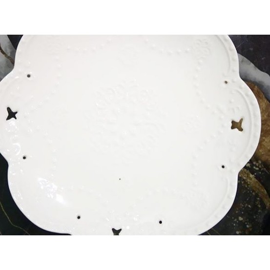 PLATE CANTIK KERAMIK PUTIH UKURAN S/PIRING SHABBY IMPOR/COASTER KERAMIK