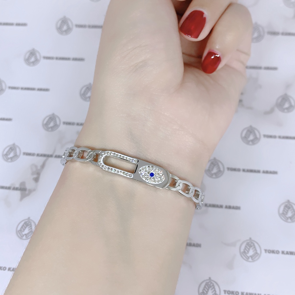 Titanium Silver Gelang Tangan Dewasa Model Bangle Permata *89