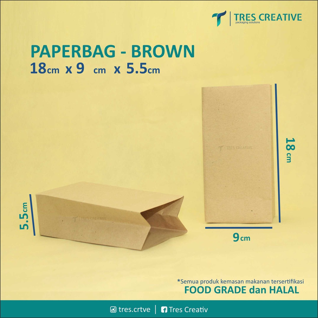 

Kantong Kertas Coklat / Packaging Makanan Food Grade / Kertas Roti / Bungkus Roti / Bungkus Kebab (18 x 9 x 5,5) cm