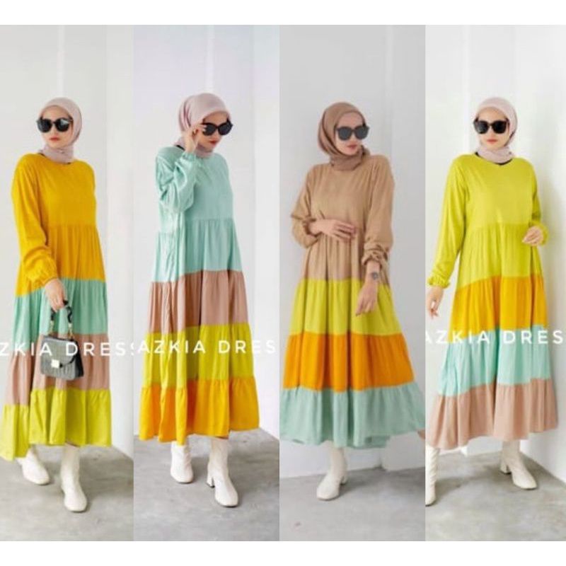 MIDI DRESS BUSUI AZKIA RAYON VISCOSE / RAINBOW DRESS / MIDI DRESS PELANGI