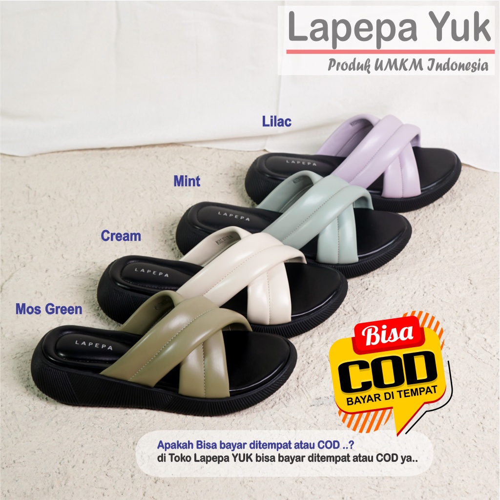 LAPEPA YUK - Sandal Wanita Wedges NADHIRA Sendal Cewek Platform Kondangan Hak Tinggi 3cm Model Silang 2 Size 36 37 38 39 40 41 Pergi Santai Rumah Slop Warna Cream Krem Putih Tulang Soft Selop Premium Original Kekinian Terbaru Shoes ORI Mall Official Store