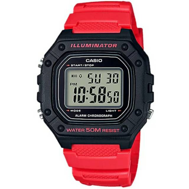 Jam Tangan Casio Original W-218H-4BVDF Digital Dial Red Resin Strap