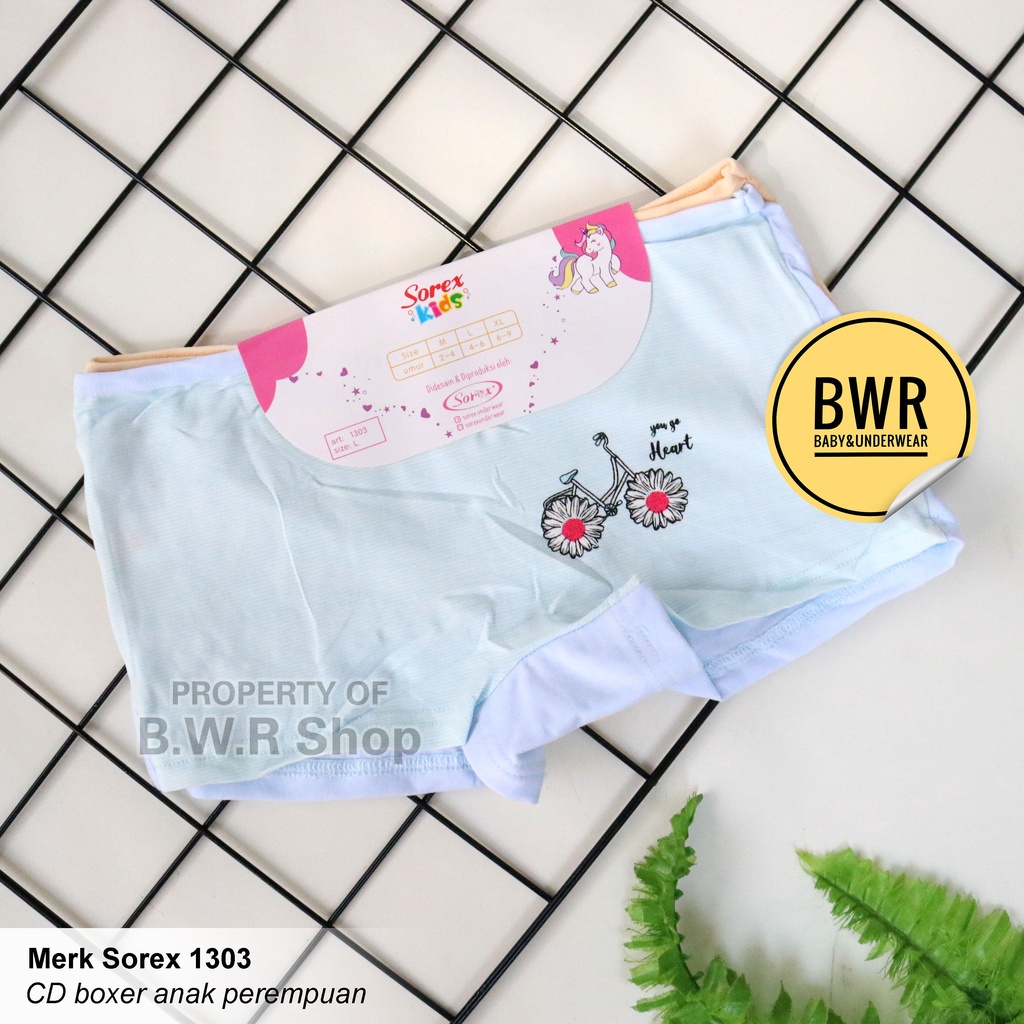 [ 6pc ] CD Boxer Sorex 1303 Heart Salur Speda | Celana Dalam Boxer Anak Perempuan 1303 - Bwr