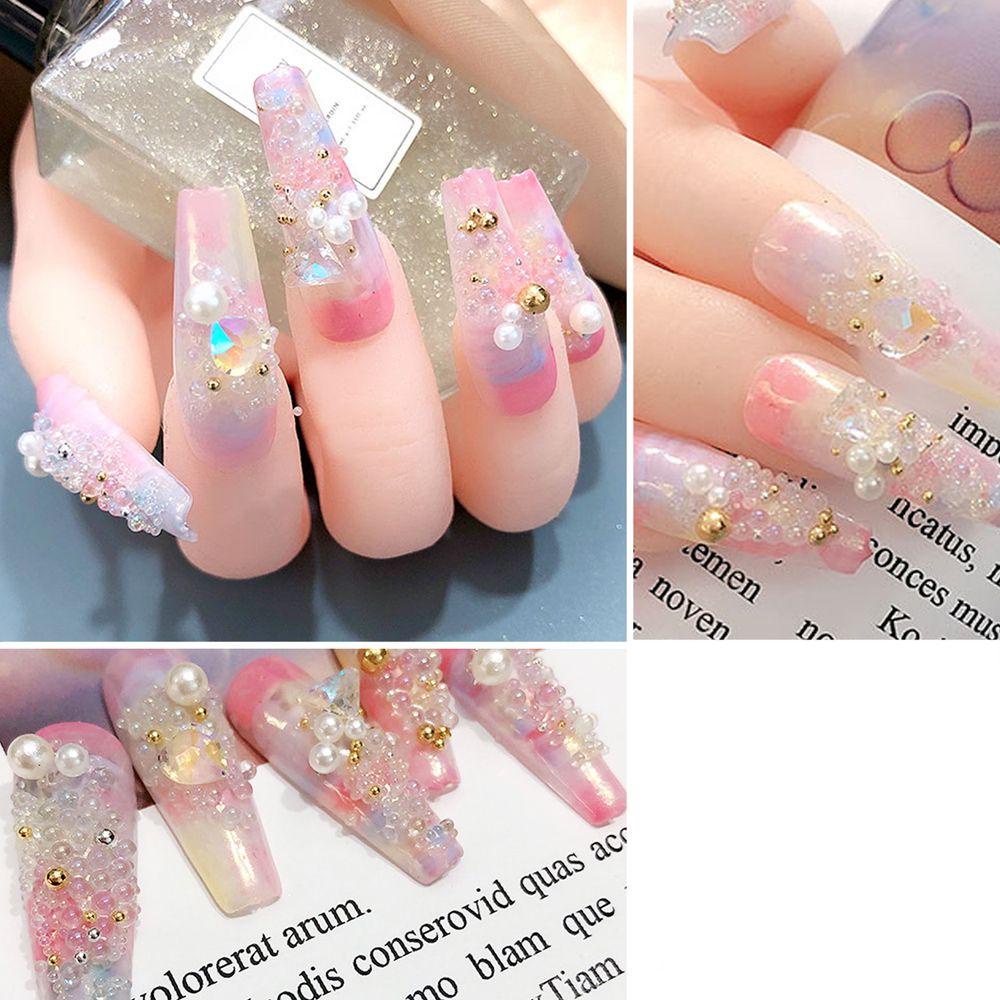 Mxbeauty Ornamen Manik-Manik Aurora Mermaid 3D Bentuk Bulat Untuk Dekorasi Nail Art