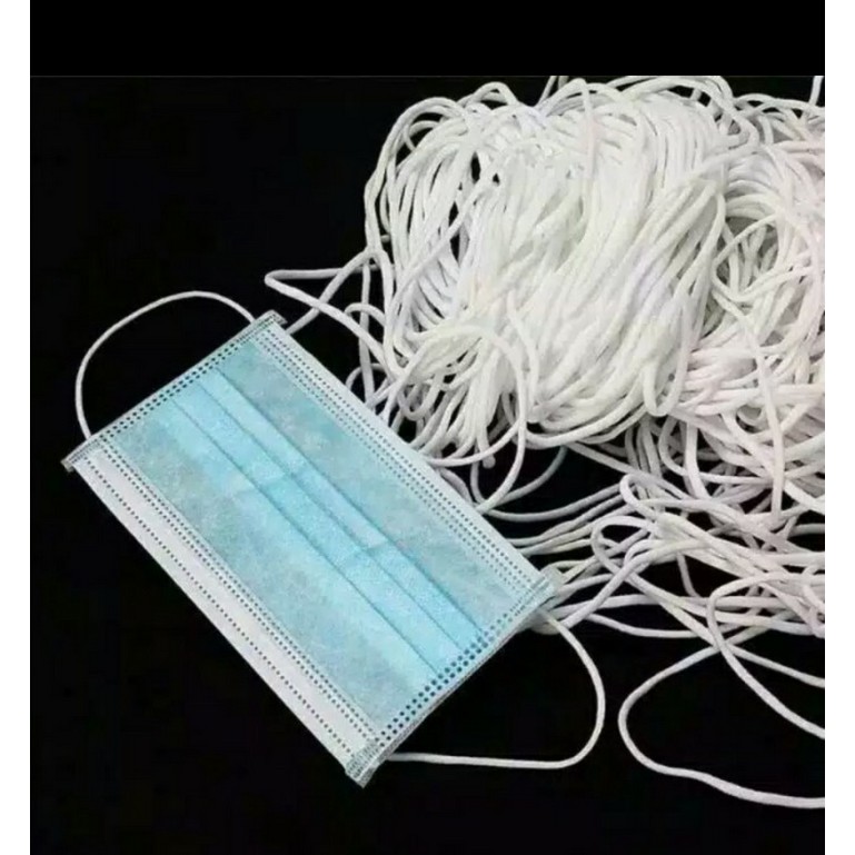 COD1 ROLL (+-500 Meter) PREMIUM Karet Masker Bulat / Karet Elastis 2 mm WARNA PUTIH
