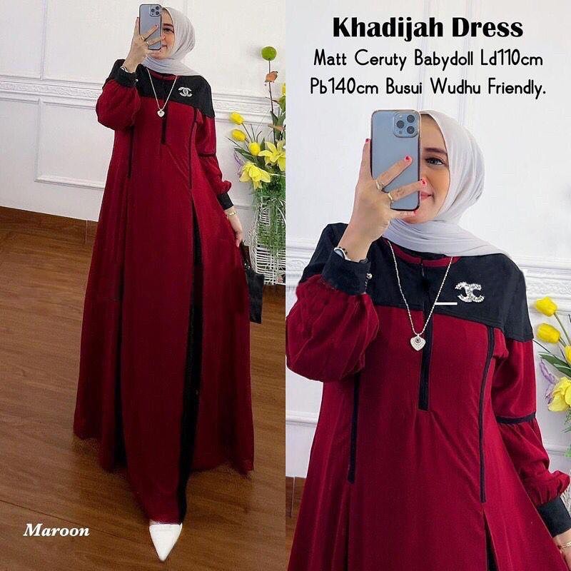 KHADIJAH DRESS WD CERUTY BABYDOLL FULL PURING ZIPPER DEPAN / BUSUI DRESS WANITA MODEL KEKINIAN DRESS