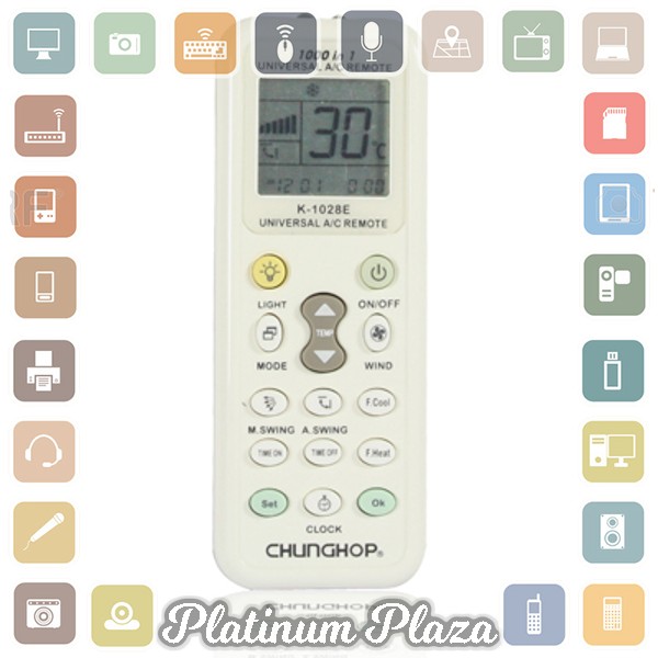 CHUNGHOP Universal AC Remote Controller with Flashlight - K-1028E - White`5Z4AO8-