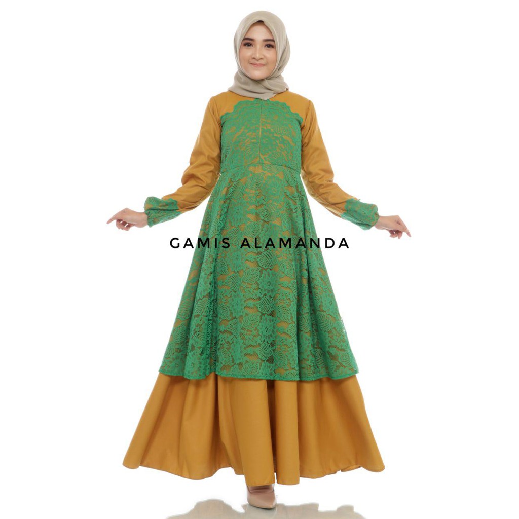 Gamis Alamanda Warna Maroon Brokat Coklat Susu Shopee Indonesia