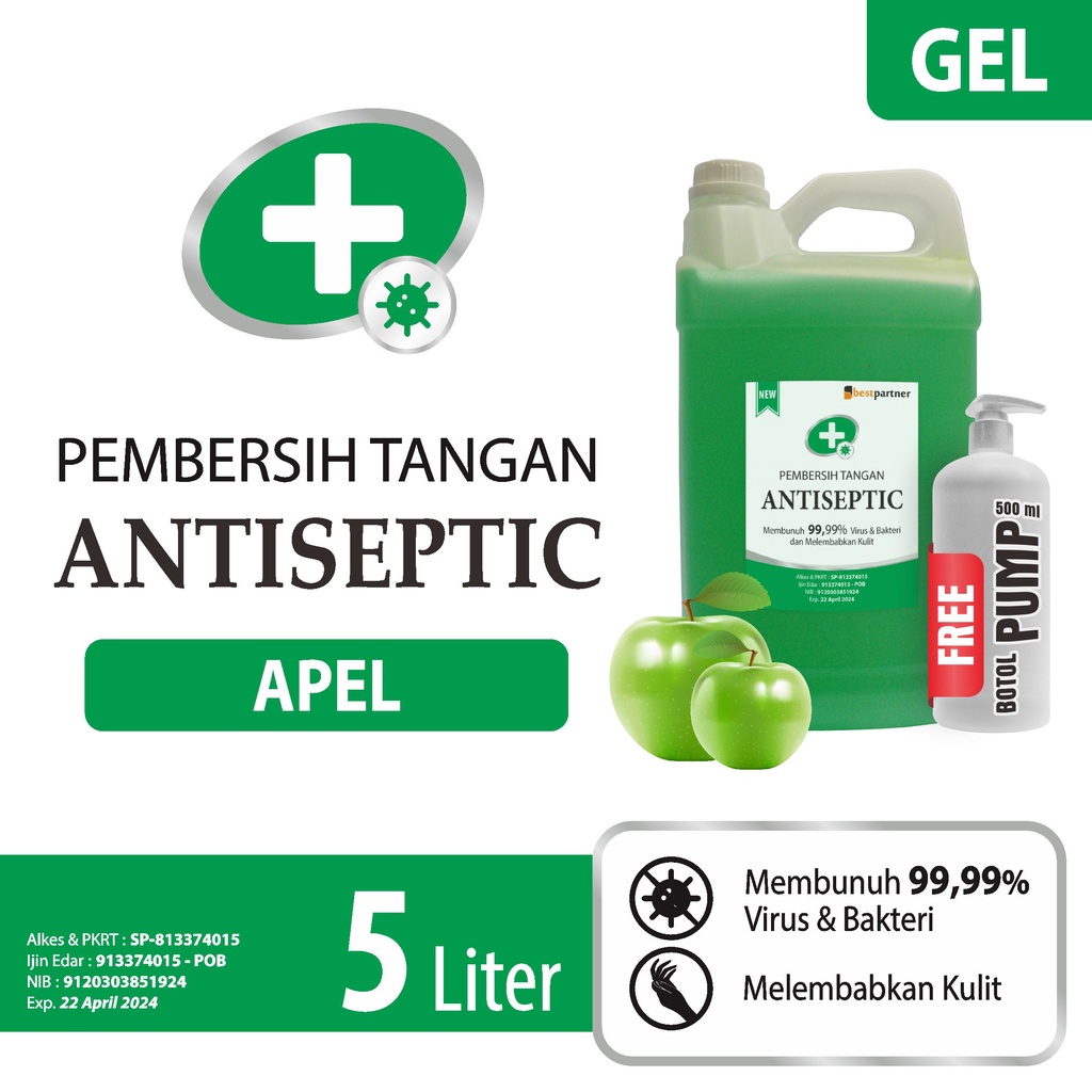 Hand Sanitizer Gel Antiseptic Alkohol 70%  Variasi Aroma Buah Segar 5 Liter (JERIGEN) + FREE BOTOL 500 PUMP FREE BUBBLE WRAP