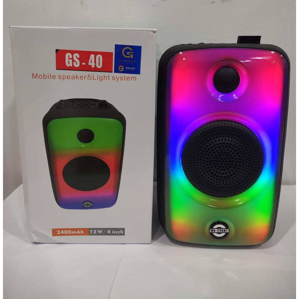 Speaker Bluetooth G-Power 4&quot; gs-40 type MS-1758BT Full Panel RGB light Show free microphone  original bergaransi/termurah