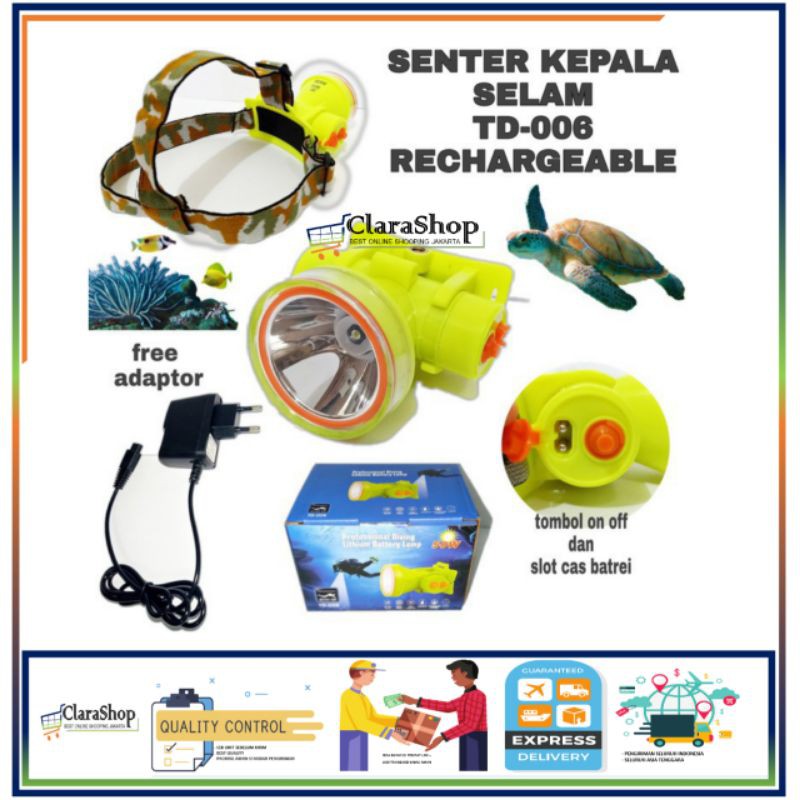 SENTER KEPALA SELAM HEADLAMP DIVING LED TD006 SENTER KEPALA LED SUPER TERANG SISTEM CAS SUPER TERANG