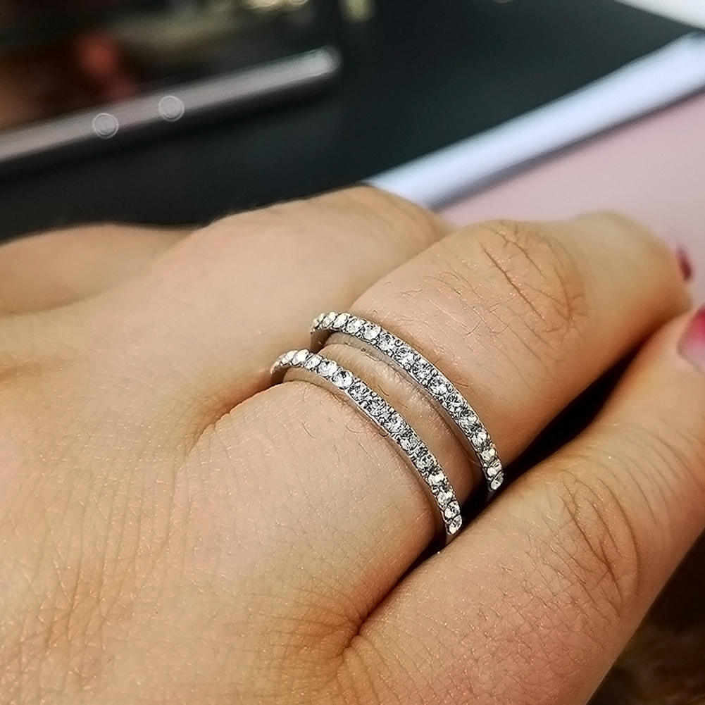 Hu Hu Hu Hu Hu Alat Bantu Pasang Kacamata♡ Cincin Wanita Model Lapis Ganda Aksen Berlian Imitasi Untuk Hadiah Pernikahan