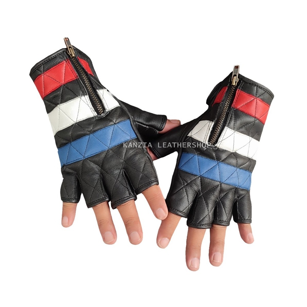 Sarung Tangan Motor Kulit Domba Motif Bendera - Leather Gloves Flag