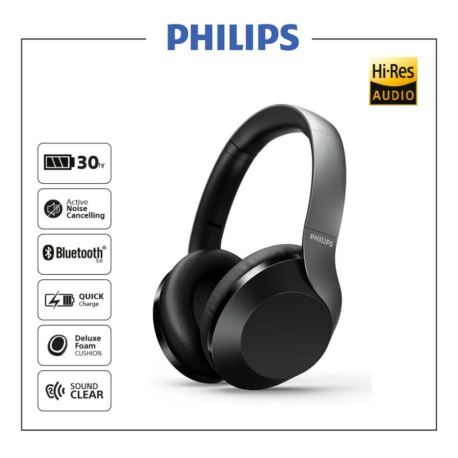 Philips TAPH805 Headphone Over-ear Nirkabel Hitam dengan Active Noise Cancellation