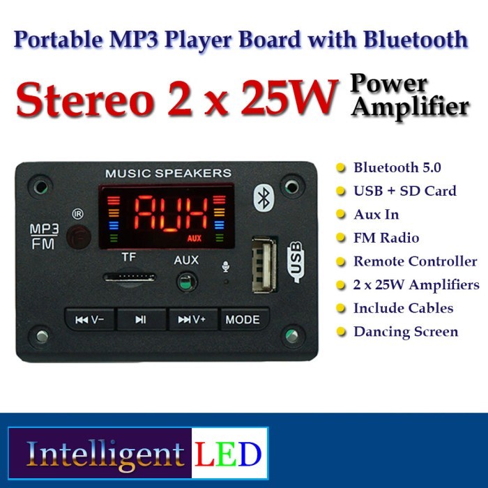 Amplifier 2x25W Stereo MP3 USB FM Board Bluetooth Module 12V D003