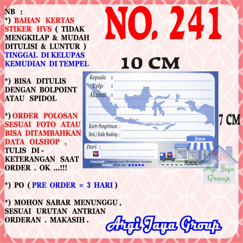 

Stiker HVS - Stiker Pengiriman - Sticker Alamat Olshop Murah Nomer 241-10x7cm