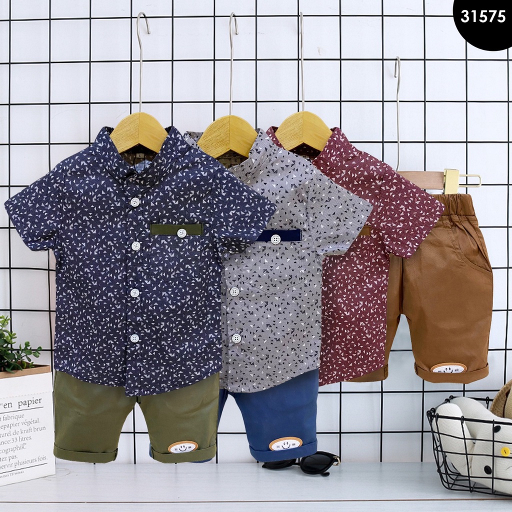 Kemeja Stelan Bayi Anak Laki Laki Aison 0-4 Tahun