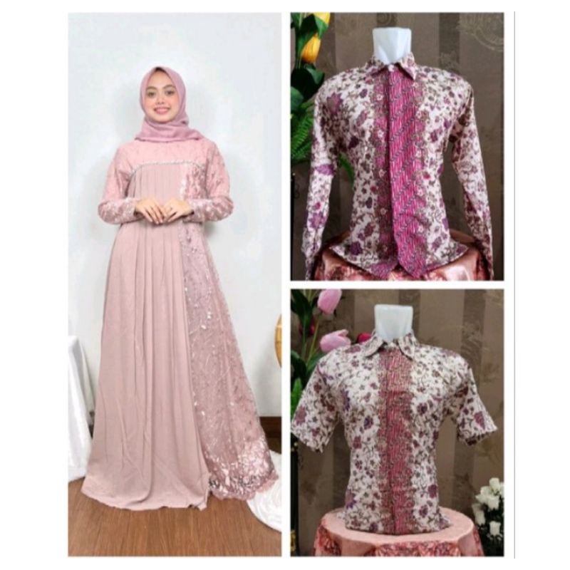 0(COD) Gamis Brokat Naila Tulle Premium Rose gold by Laura Batik