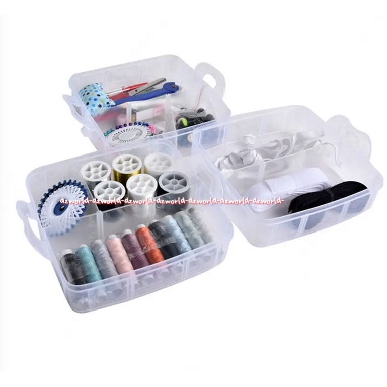Arthome Sewing Kit 221pcs Alat Perlengkapan Jahit Menjahit Dengan Box 1set Benang Sekoci Meteran Gunting Alat Jahit 1 Kotak Transparan Art Home