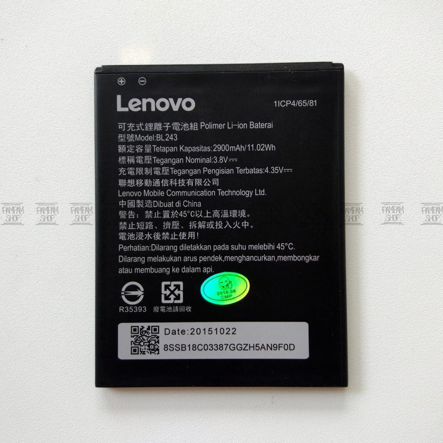 Baterai Lenovo BL243 A7000 K3 Note K50 T5 A7000 A7000+ K3 Note K50 T5 A7700 Plus Batre Batrai