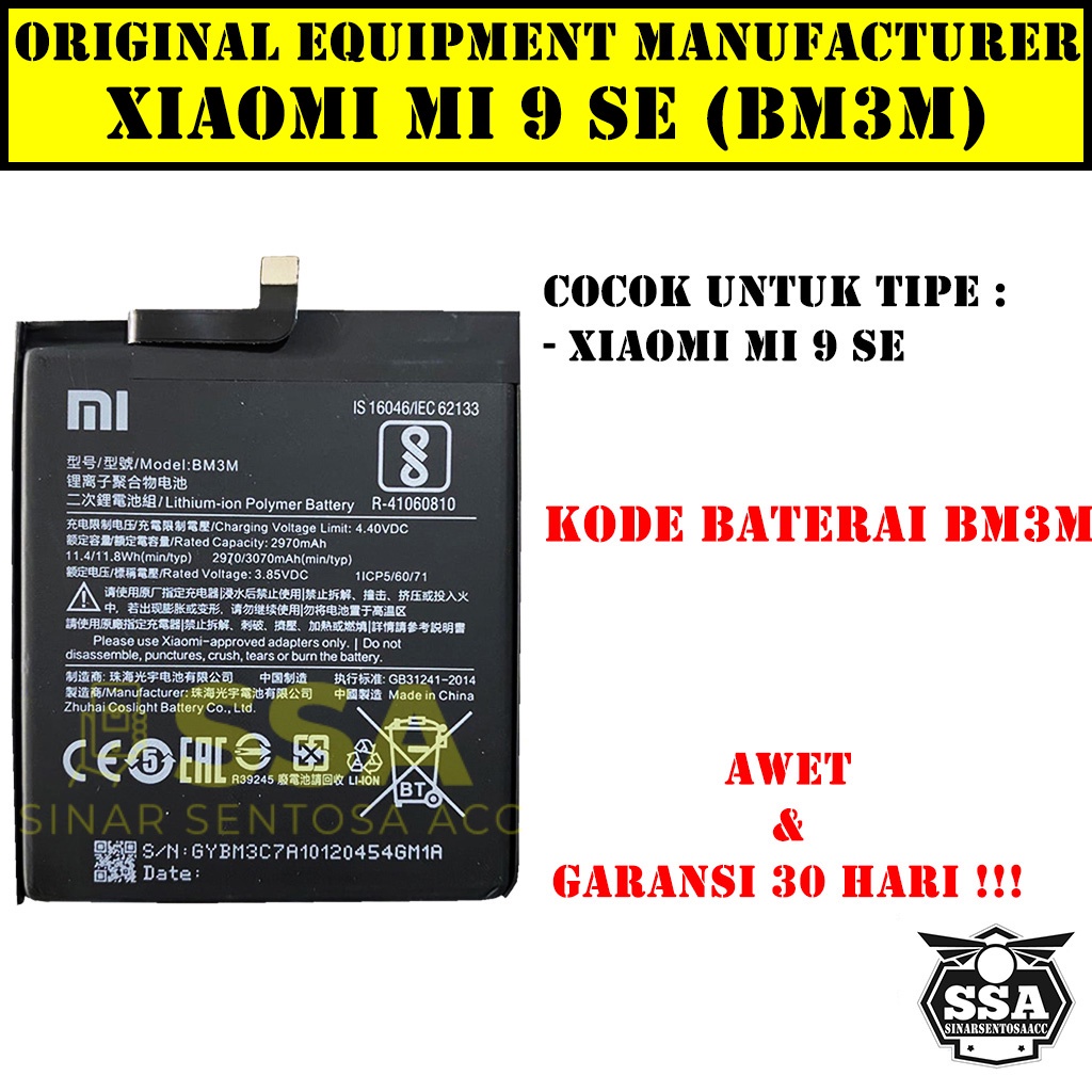 BateraI Xiaomi Mi 9 SE BM3M Mi9SE MI9 SE Xiaomi9SE Redmi BM 3M Original OEM Batu Batere Batre Battery Batrai Batrei ori hp Xiao Mi Garansi