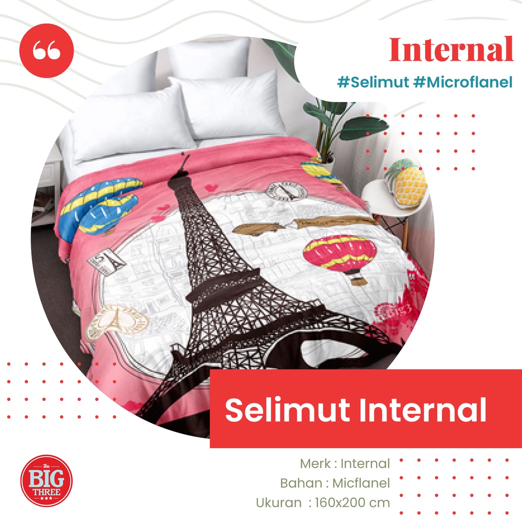 INTERNAL Selimut 160x200 Micro Flannel Pindi HK Sakura Tiger Aurora Kamala Nadine Sleeping Bear Thalia Paris Pink TBT