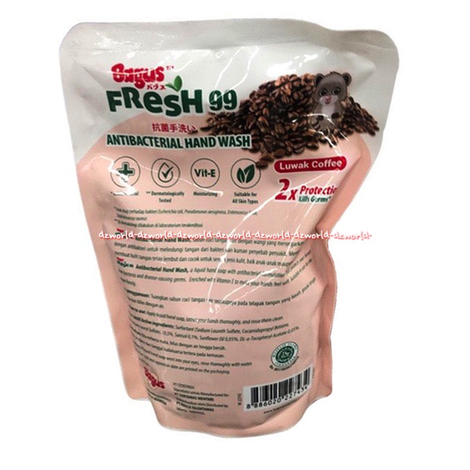 Bagus Fresh 99 Antibacterial Hand Wash 375ml Luwak Coffee Eucalyptus Sabun Cuci Tangan Keluarga Kuman Sabun Refill Isi Ulang Kemasan Pouch Bagus Fresh99 Wangi Kopi Minyak Kayu Putih