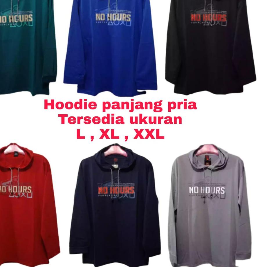Paling Diminati! L XL XXL HOODIE PANJANG PRIA DEWASA/KAOS TANGAN PANJANG PRIA/KAOS TOPI PANJANG PRIA