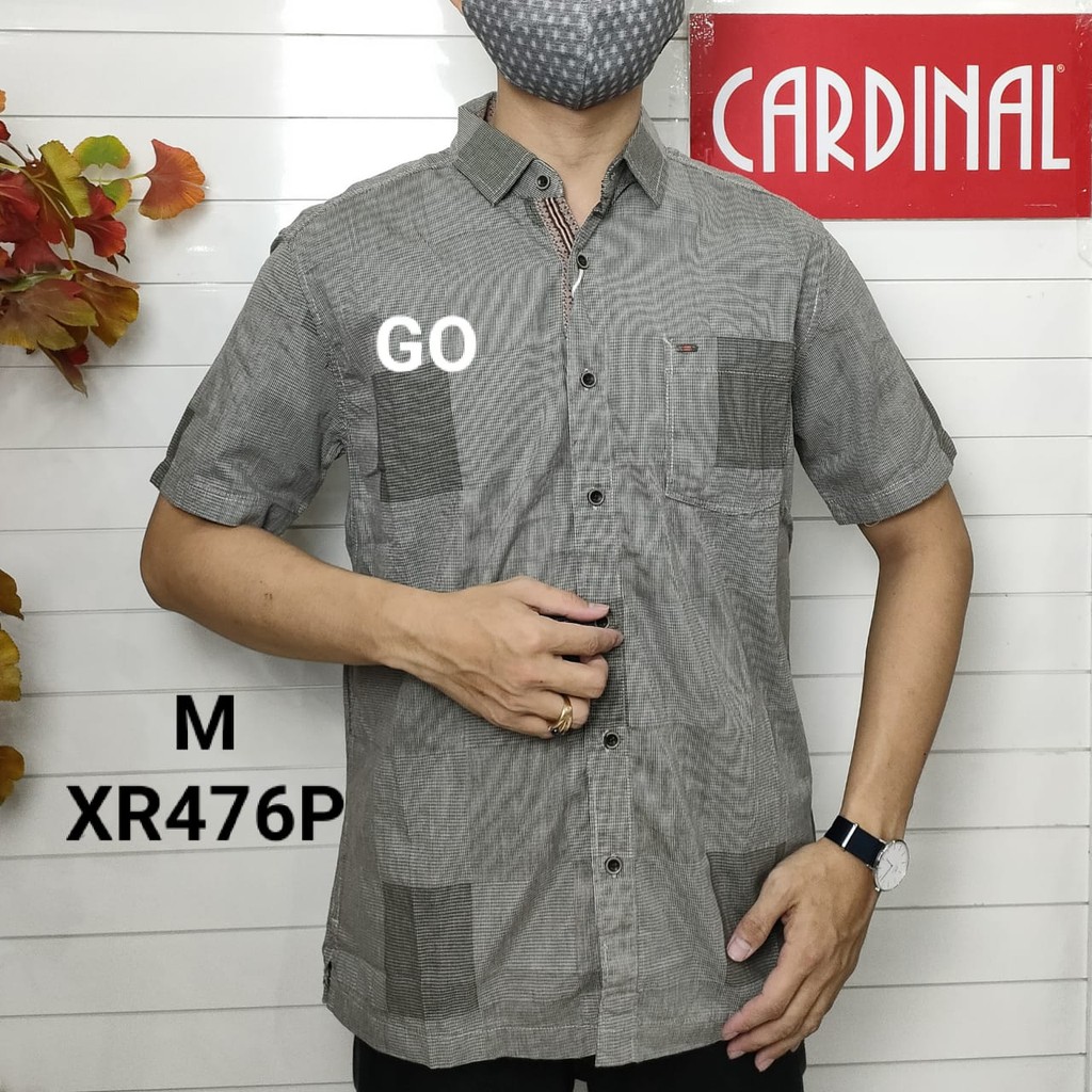 gof M CARDINAL KEMEJA CASUAL Pakaian Atasan Pria Kemeja Reguler Hem Casual Santai Lengan Pendek