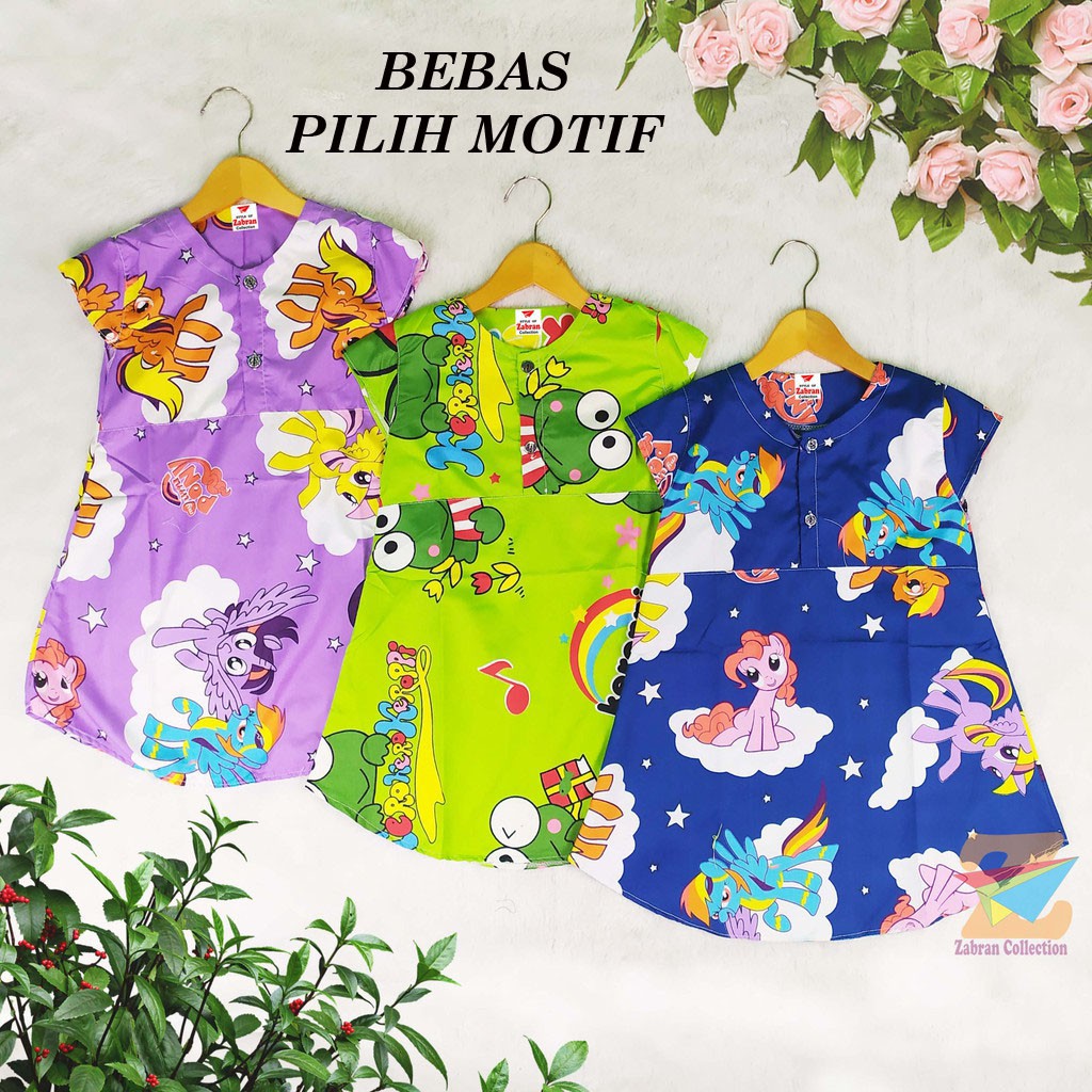 Isi 3 Dress Anak Kancing Depan Zabran 1 Sampai 6 Tahun/COD Bayar Di tempat