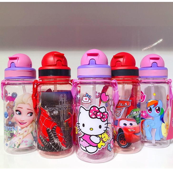 Botol Minum Karakter BPA free Sedotan Tali Panjang 3675 Ukuran 350 ml