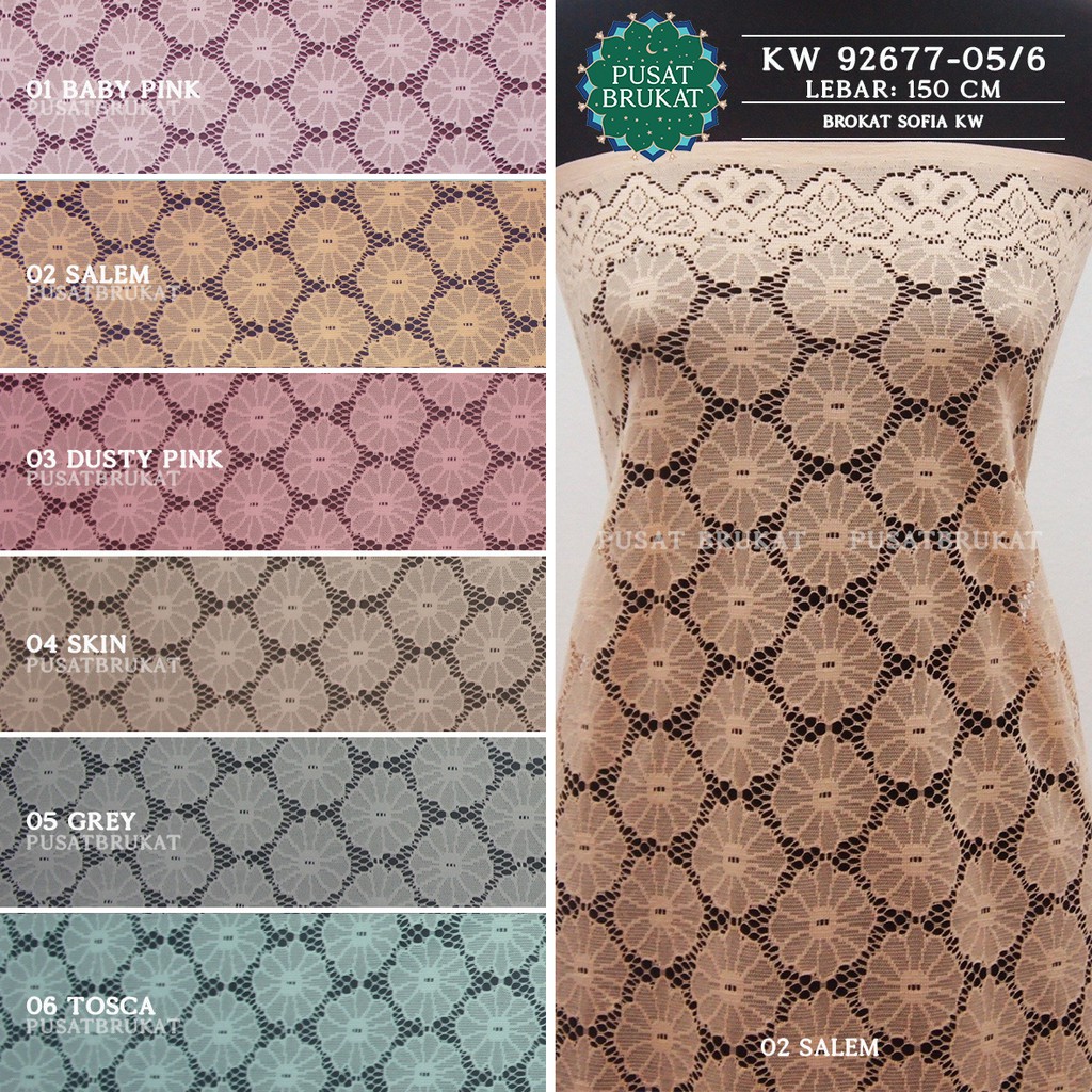 KAIN BRUKAT LACE KEBAYA METERAN / BROKAT MALIKA MOTIF BUNGA SOFIA / - KW 92677 [harga per 0.5m]