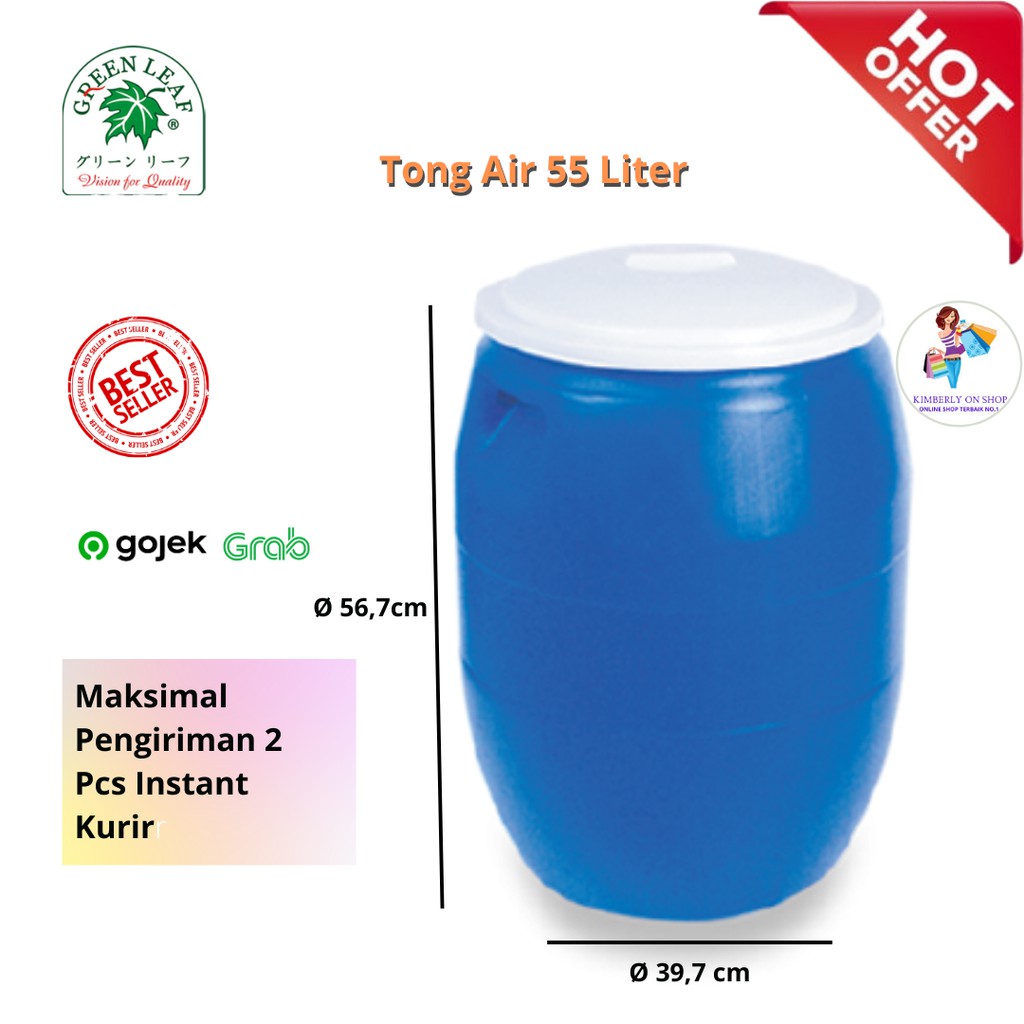 Tong Air Biru 55 Liter 0506 Green Leaf (Dengan Tutup)
