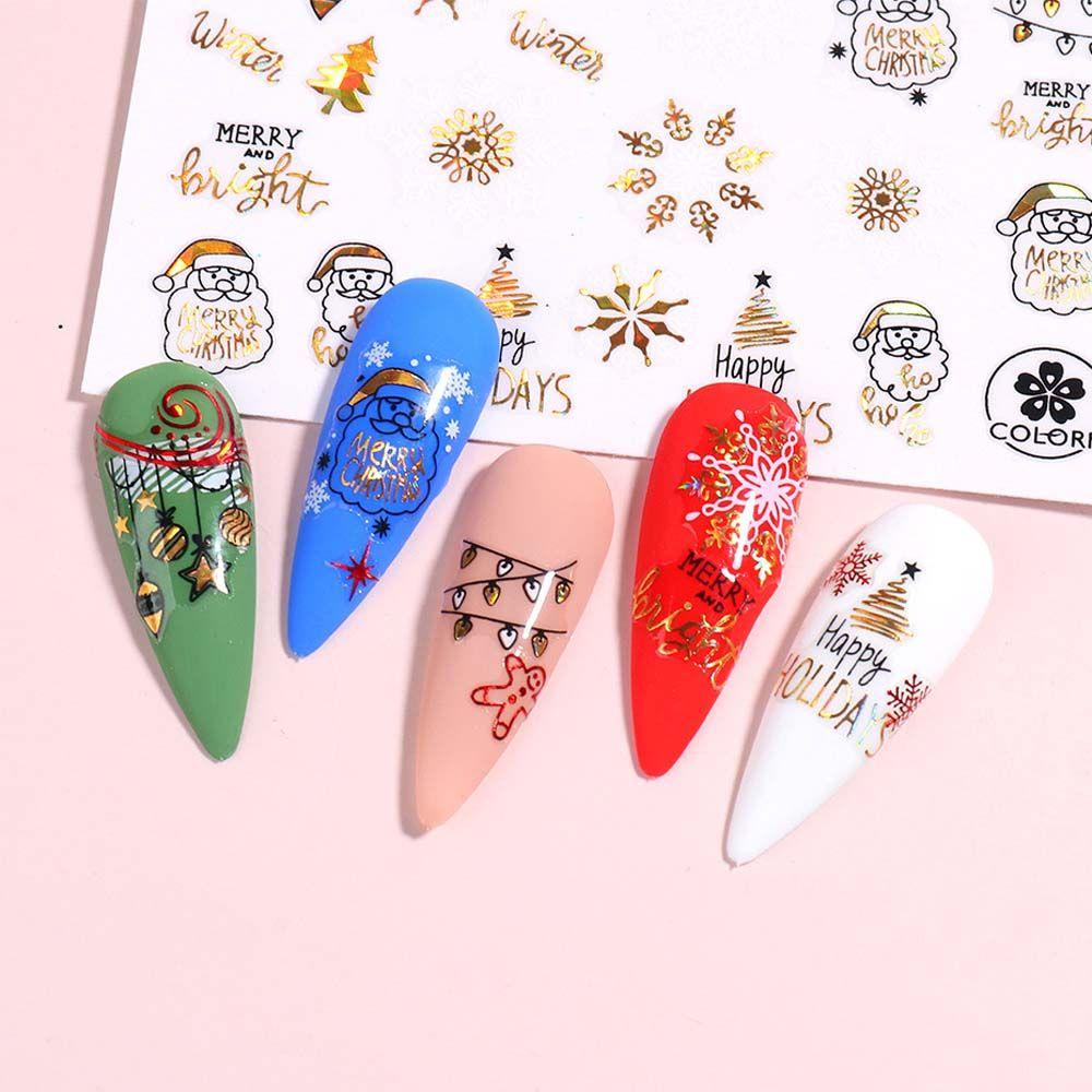 Agustina Natal Stiker Kuku Wanita Musim Dingin Bronzing Manikur Aksesoris Santa Claus Snowman Nail Art Dekorasi